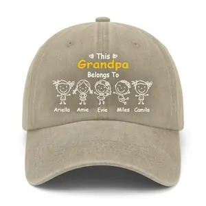 Custom This Grandpa Belongs To Baseball Cap | Personalized Grandkids Names Vintage Wash Dad Hat | Meaningful Family Heritage Gift for Grandfather Papa Cotton Cap