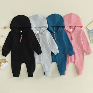 Ma&Baby Fall Baby Clothes Newborn Boy Girl Romper Solid Long Sleeve Hoodie Jumpsuit Winter Infant  Outfit
