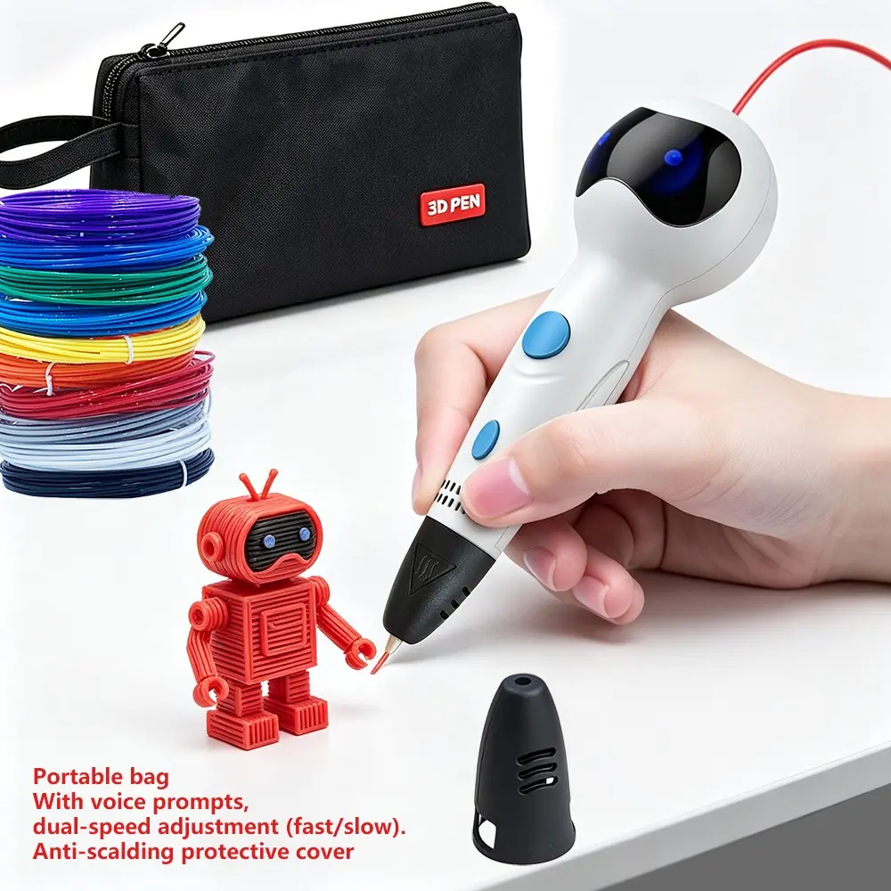 Robot 3D Printing Pen with Voice Prompt, Compatible with Abs Pla Filament, Dual Speed Adjustment, Portable Design, Ideal for Creative Crafts