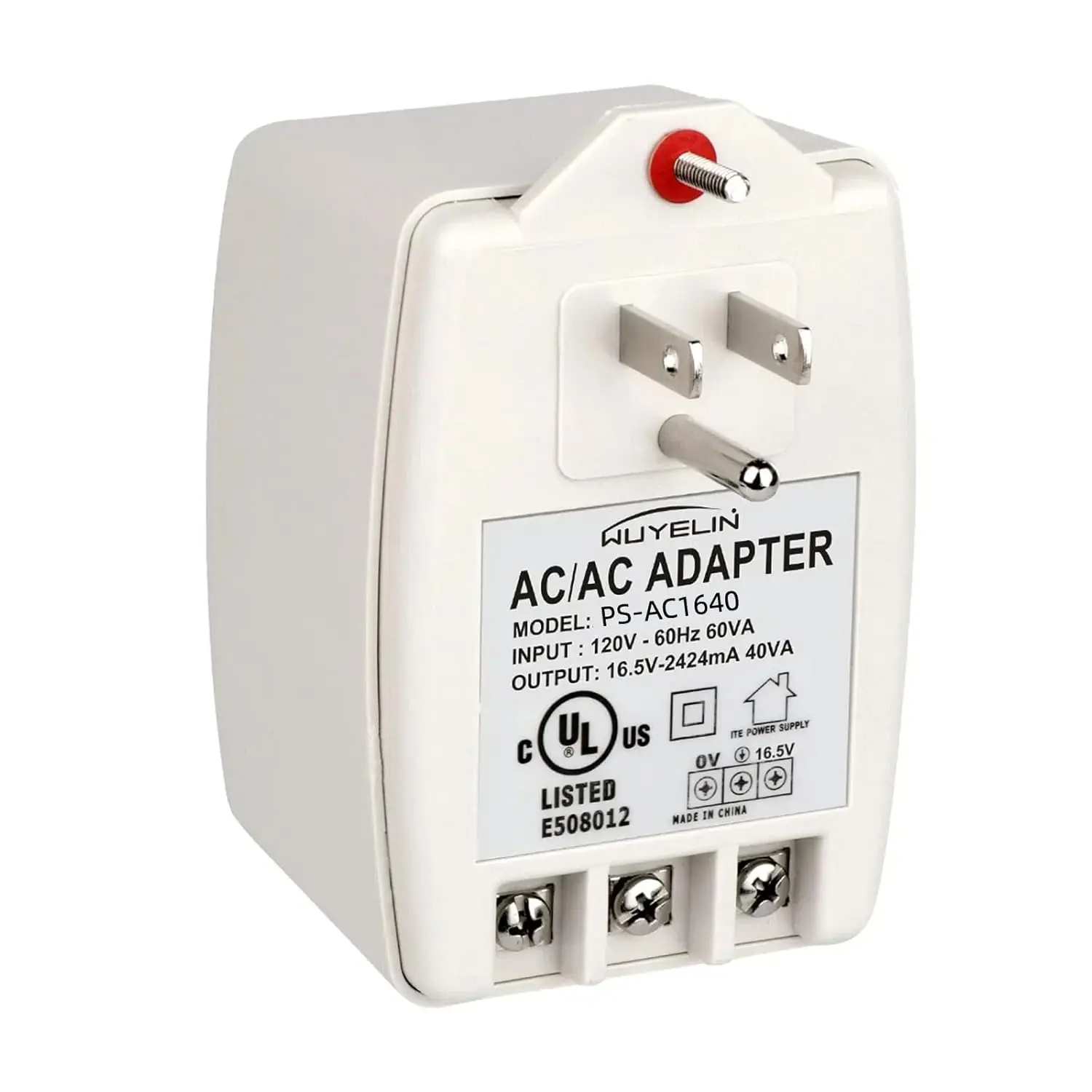 16.5V 40VA Plug-in Doorbell Transformer for Burglar Alarm Systems Compatible with All Doorbell Versions and Most Security Panels