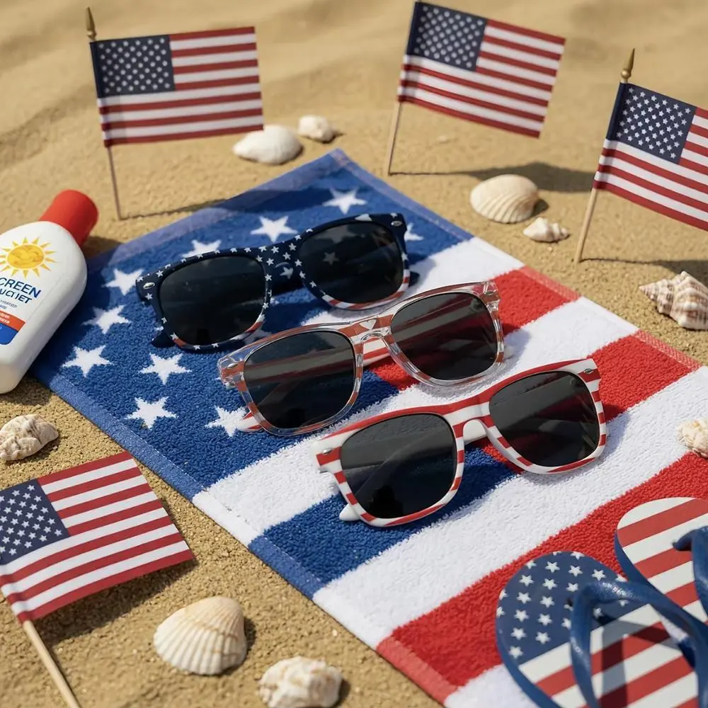 Retro Large American Flag Full Rim Shutter Shades Sunglasses - Unisex Adult Eco-Material UV Protection Eyewear, Ideal for Independence Day Patriot Party Props & Indoor Sports Gatherings