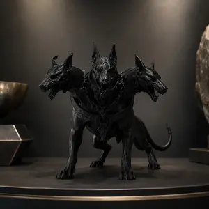 Three-Headed Dog Hell Guardian Statue, Dark Gothic Mythical Monster Desk Decor, Perfect for Gaming Room, Office, Halloween, Christmas Gifts