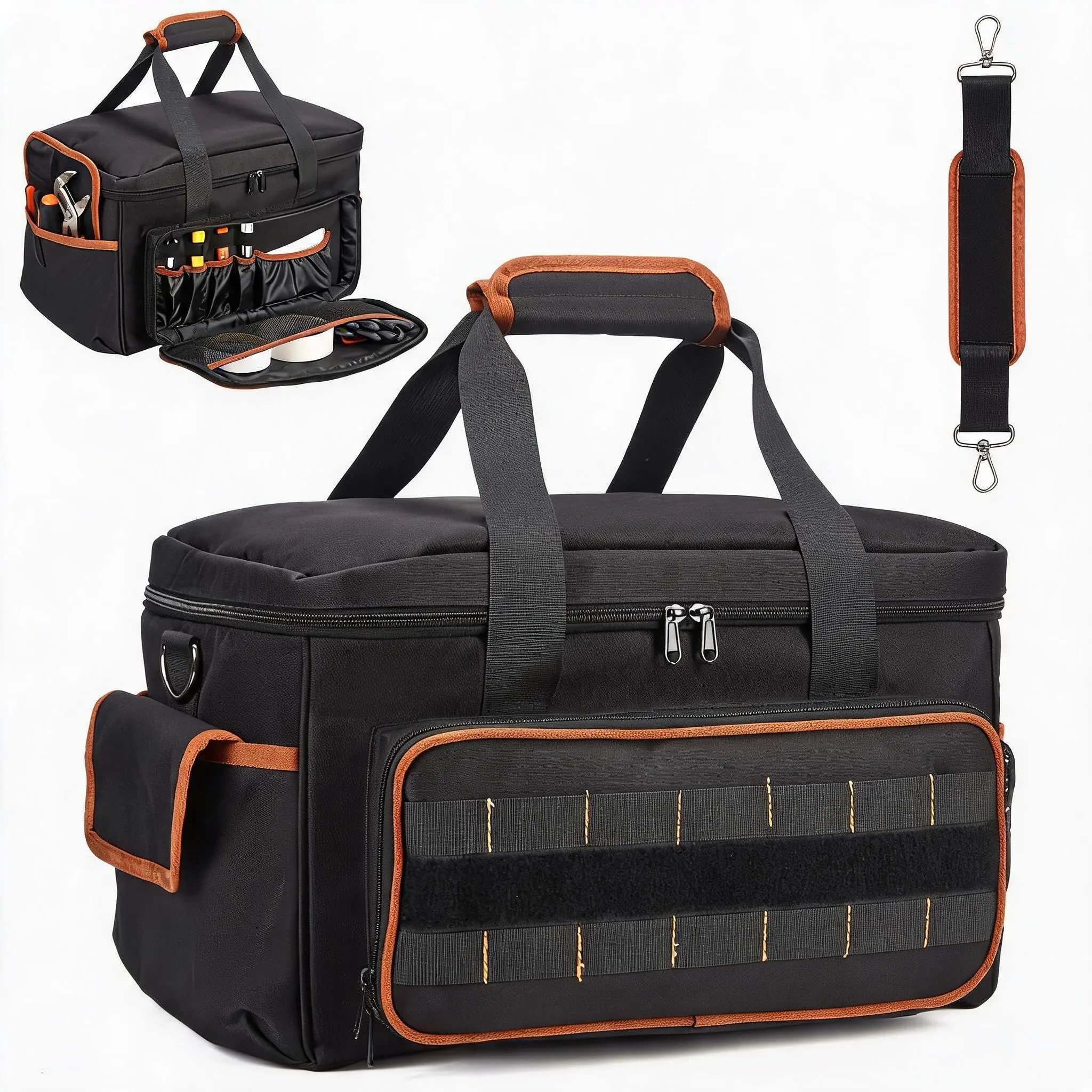17 inches Heavy Duty Oxford Fabric Tool Bag for Men - Wide Mouth Organizer, Multiple Pockets, Adjustable Strap & Padded Handle - Ideal for Electricians, Mechanics