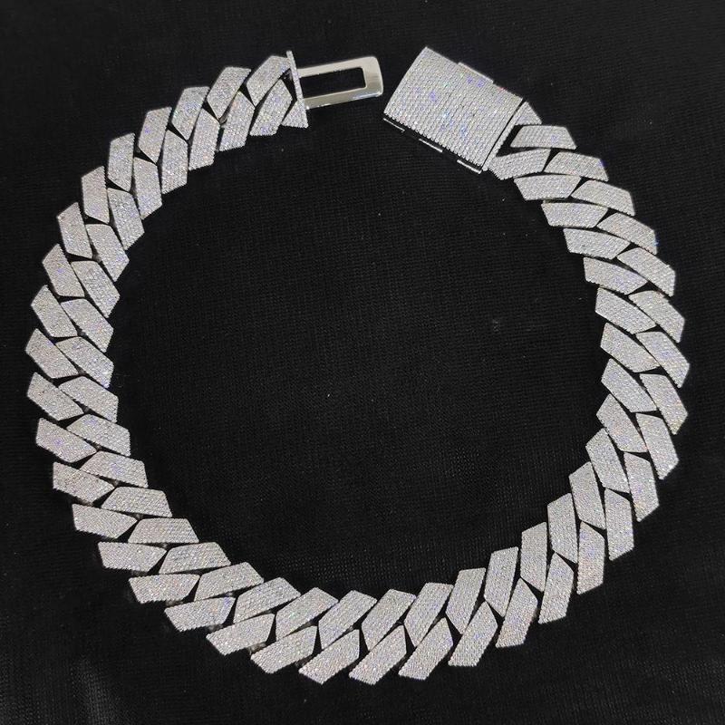 Pass Diamond Test GRA Moissanite 25mm Wide 6Rows  Solid Silver Cuban link chain for Rapper Hip Hop VVS Iced Out Necklace.
