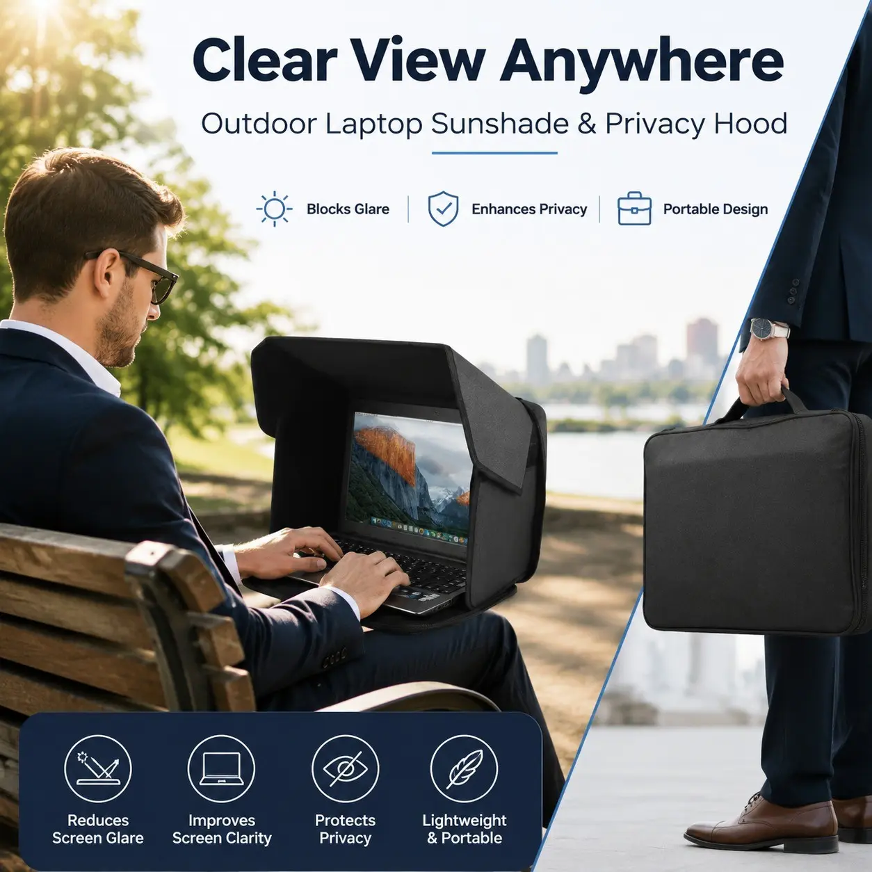 Outdoor Laptop Sunshade, Privacy Cover, Foldable Portable Protective Case, Essential Accessory for Travel & Work, Laptop Accessories