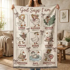 God Says I Am Goose Woven Blanket: Christian Scripture Nursery Religious Easter Home Decor