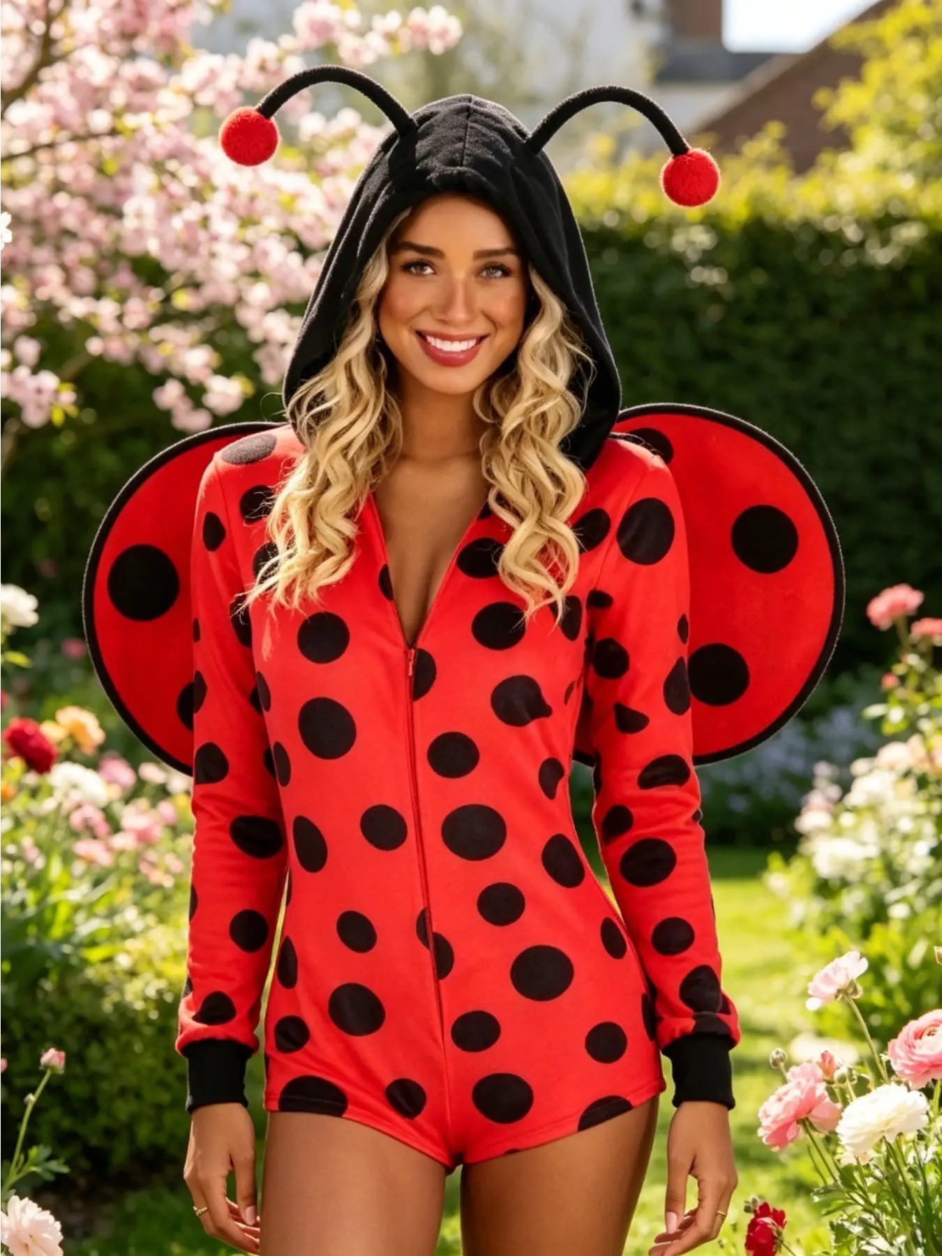 Adult Red And Black Polka Dot Ladybug Jumpsuit Set Halloween Party Theme Carnival Stage Show Cosplay Outfit