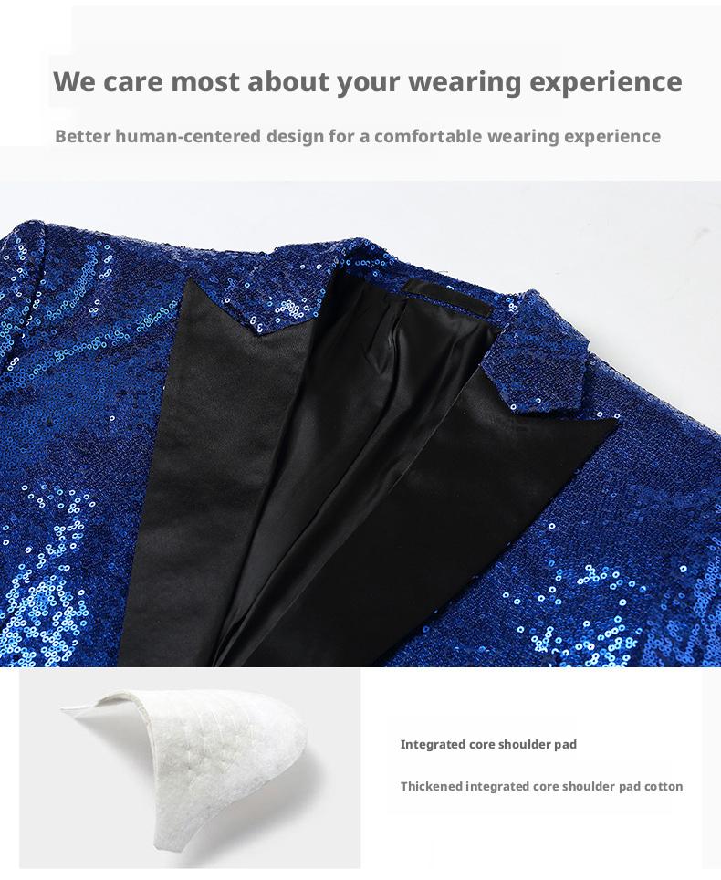 Gold Sequin Stage Performance Suit Jacket  Men's Korean Style Blazer For Nightclub, Wedding Host, Emcee, Photoshoot