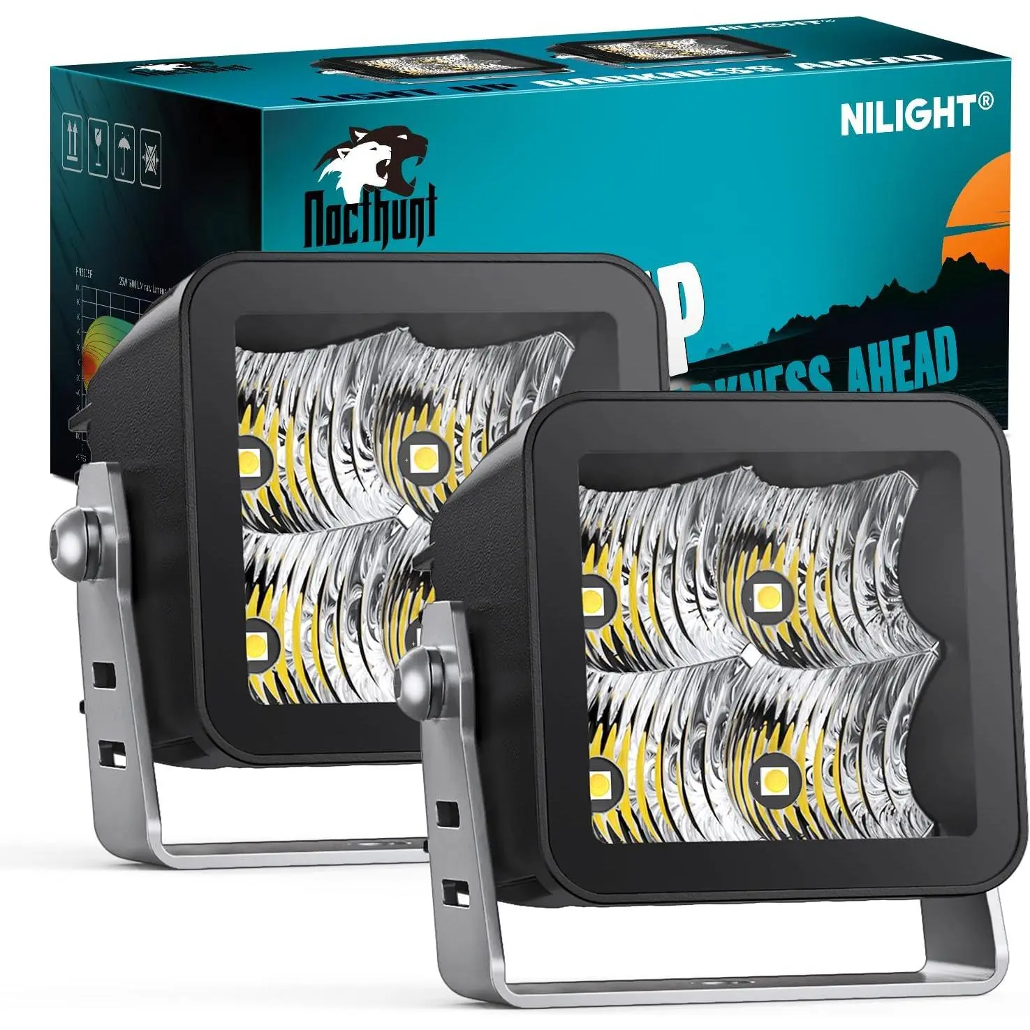 Nilight 3-Inch Square LED Pod Lights, 2PCS 4LED Flood Beam Work Light Set with Built-in EMC, Off-Road Compatible for Trucks, ATVs, Buggy, Boats, Front Bumper, Trikes, Tractors