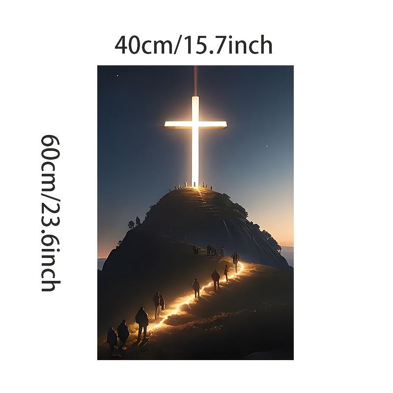 1pc Illuminated Cross on Mountain Canvas Print Poster, Religious Theme, Durable Artwork, Unique Creative Wall Decor, with Waterproof for Living Room, Bedroom, Office, Dining Room, Bar
