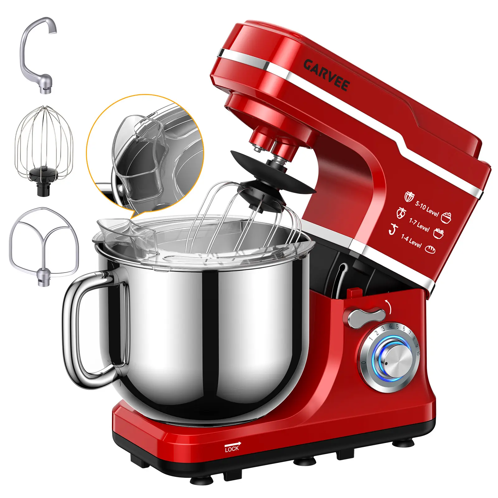 Garvee Quart Stand Mixer, Stable Design, 660W Tilt-Head Stand Mixer with 10-Speed Stepless Control for Bread, Pizza, Cake and Cookie Dough, Large Stainless Steel Bowl