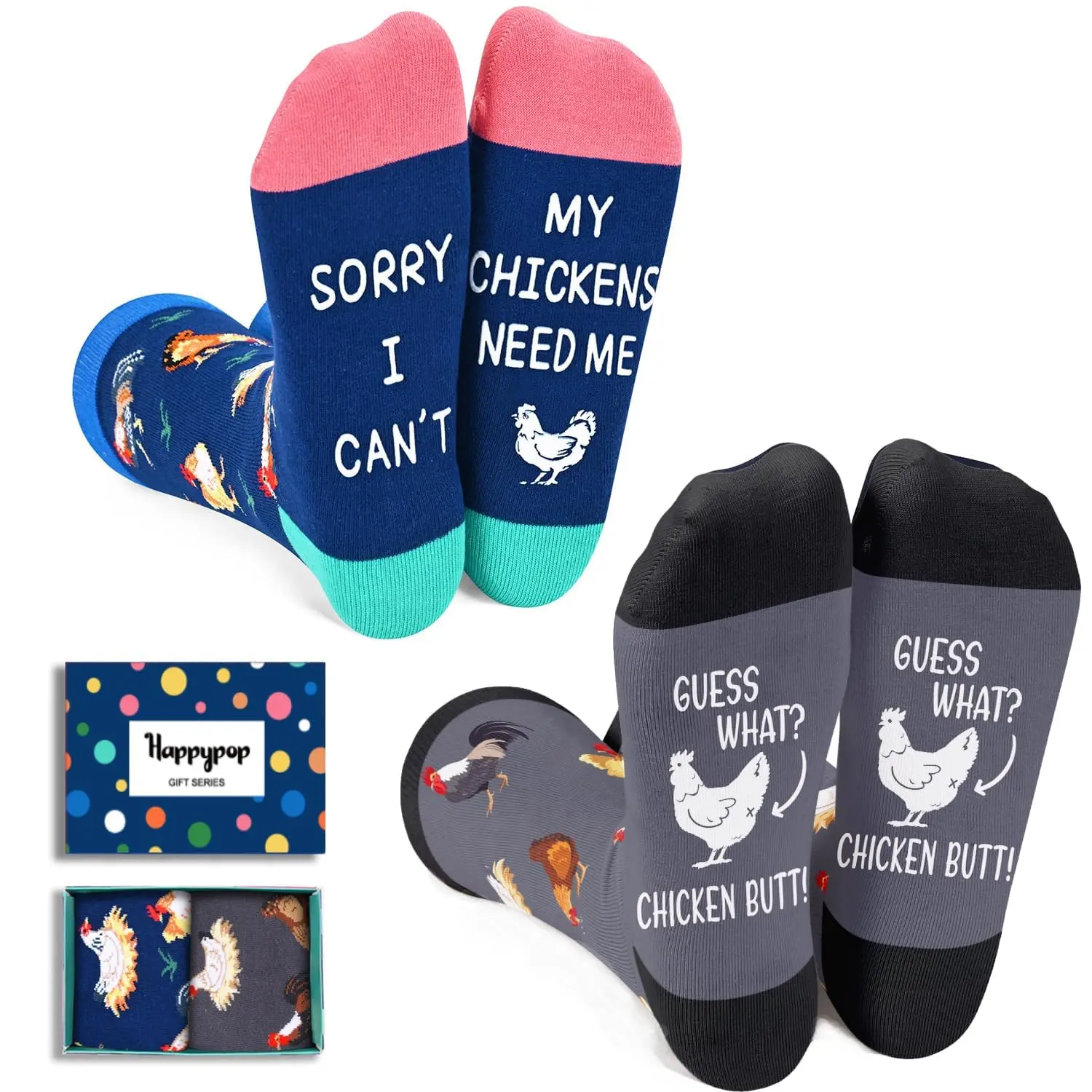 HAPPYPOP Unisex Novelty Chicken Socks for Women,Funny Chicken Gifts for Chicken Lovers Rooster Gifts for Men Two Pack