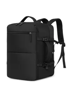 Black business expandable short-trip travel backpack, multifunctional large-capacity laptop backpack, suitable for men and women on business trips, can be attached to a trolley suitcase, waterproof commuter luggage bag, with independent shoe compartment,