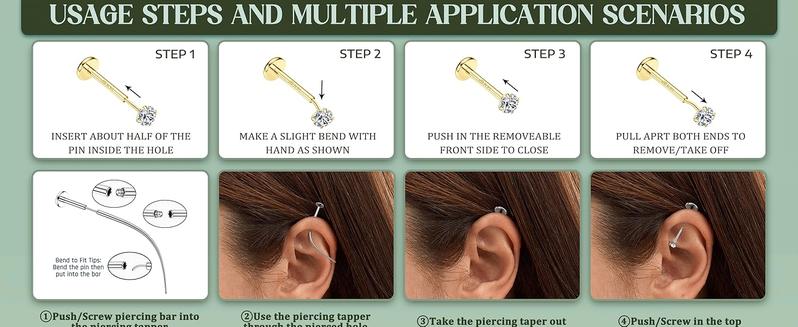 MILACOLATO Threadless Flat Back Earrings Hypoallergenic - 9 Pairs 316L Surgical Steel Push in CZ Studs & Hoops Set for Women Men 14K Plated Gold Cartilage Tragus Helix Nose Piercing Jewelry 16G 18G