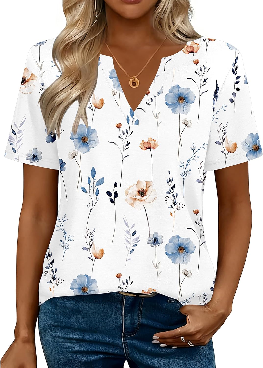 Womens Tops Short Sleeve V Neck Tee Shirts Cute Dressy Casual Clothing Business Work Blouse