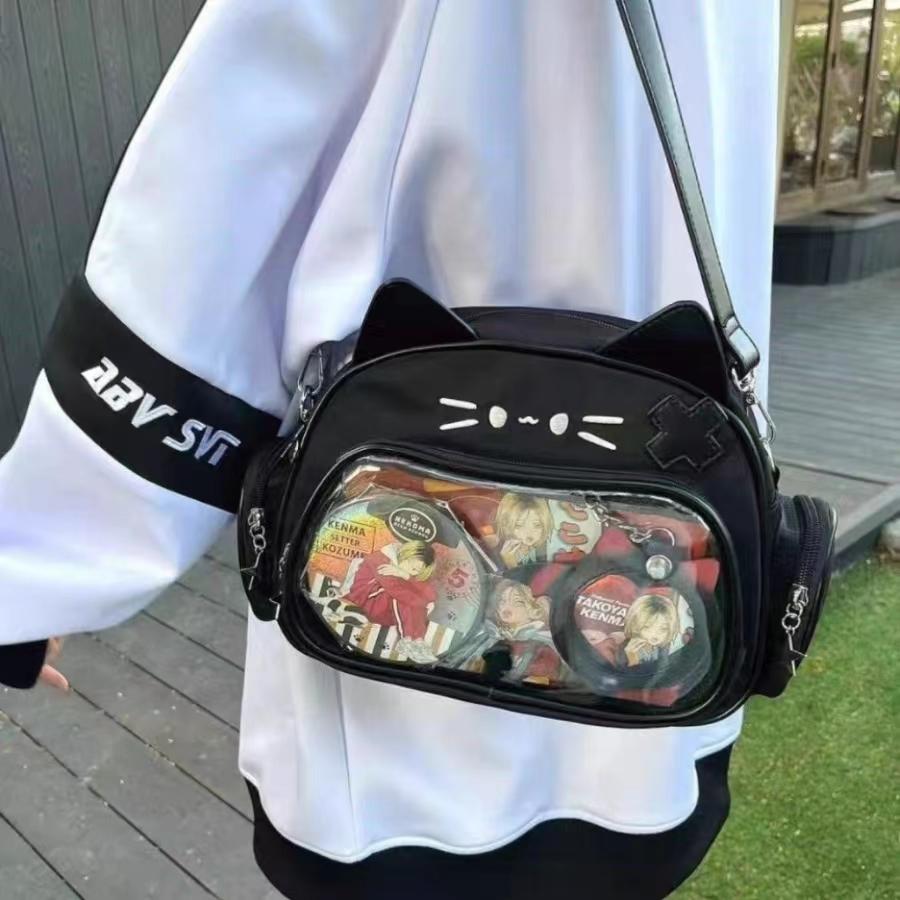New Y2K Korean Kawaii Cat Ita Bag Cute PU Shoulder Bag Girls Transparent Pocket Harajuku Crossbody Bag Women's Fashion Backpacks New Y2K Korean Kawaii Cat Ita Bag Cute PU Shoulder Bag Girls Transparent Pocket Harajuku Crossbody Bag Women's Fashion Backpacks
