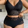 Women's Plus Size Curvy Floral Lace Bra Set, Lingerie, Sexy Wireless Underwear, Underwear Sets, Medium Support, Fitted Design, Perfect Gift, Comfortable Aesthetic Fashion