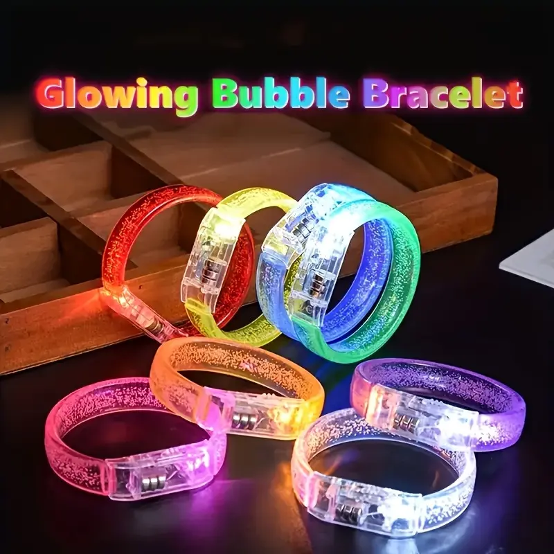 6/8/12pcs LED Flashing Bracelets in 8 Random Colors (Battery Included) - Yellow, Red, White, Pink, Purple, Green, Orange, Blue. Suitable for Concerts, Birthdays, Night Runs, and as Gifts. A Must-have for Halloween and Christmas, Party Lighting