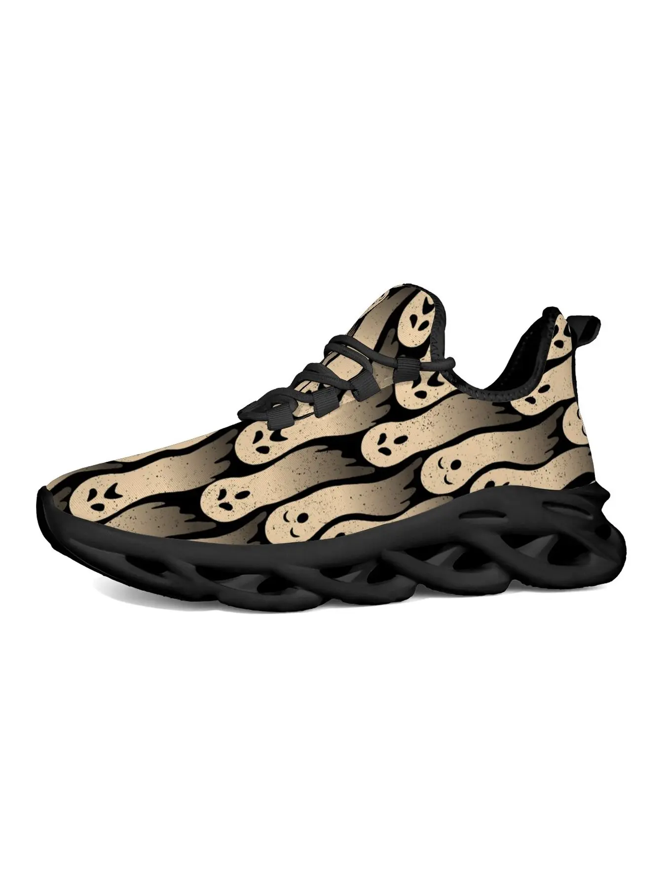Man Woman Universal Unique Halloween Ghost Print Street Style Blade Chunky Sneakers Comfortable Versatile For Daily Outings Lightweight Hollow Sole Non Slip Casual Athletic Walking Trainers