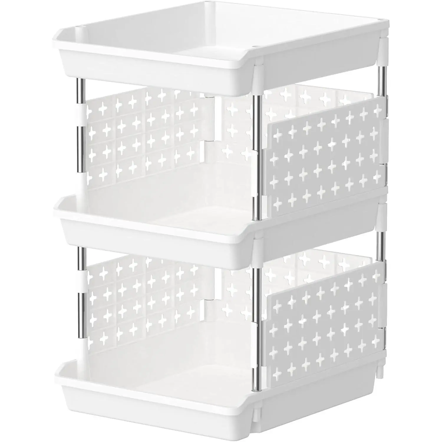 3 Tier Plastic Stackable Storage Baskets for Clothes 1 Pack, White | Stacking Bins for , Multifunctional Organizer for RV, Kitchen, Playroom, Pantry and Bathroom