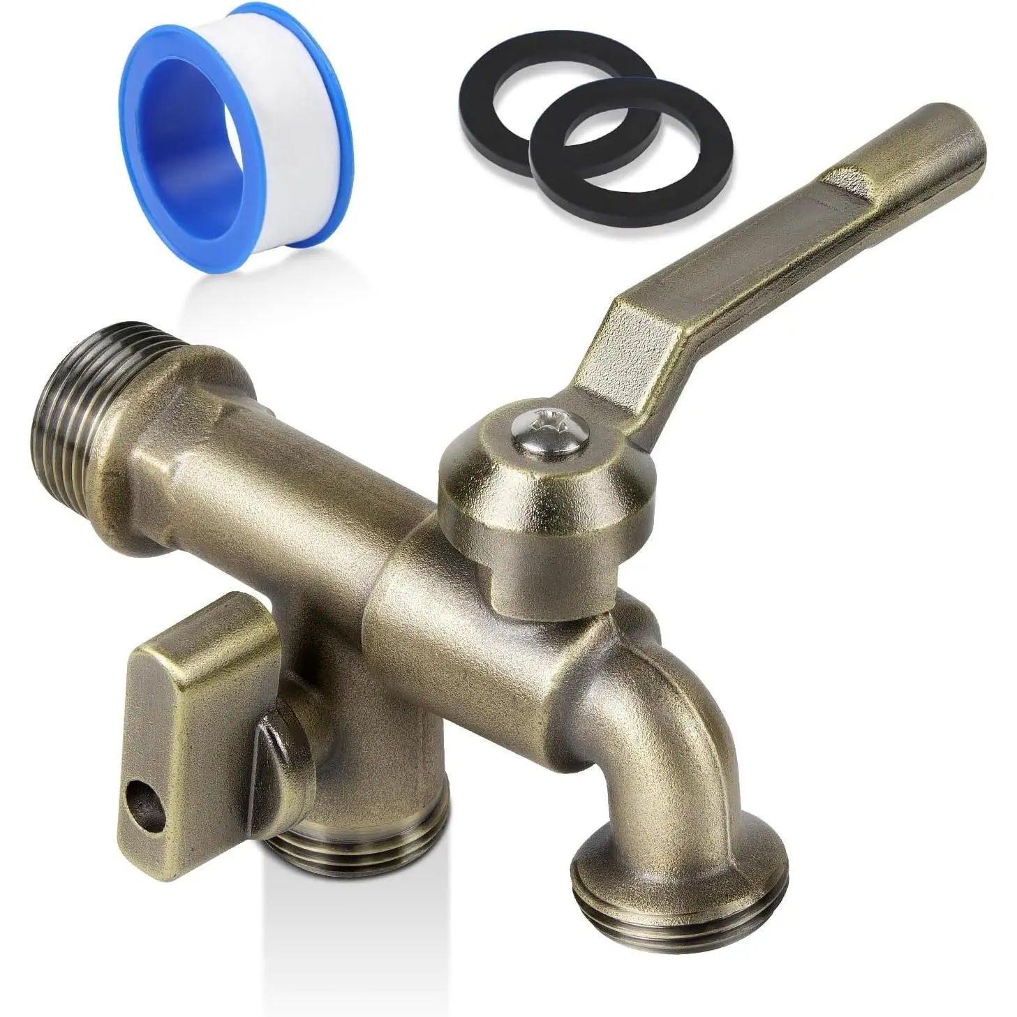 Outdoor Garden Water Faucet with Double Outlet, Outside Wall Mounted Garden Water Faucet with Two 3/4 Inch Brass Ball Valves, Rust & Frost-Proof Outdoor Spigot Water Tap for Garden Hose (Male, Bronze)