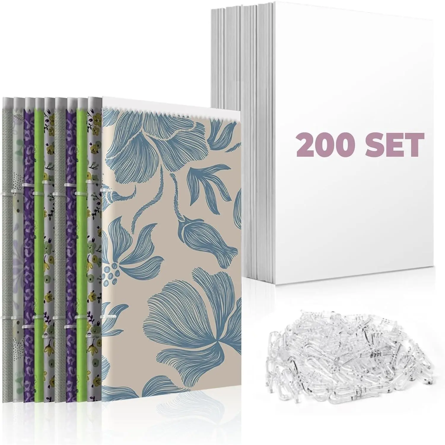 200 Set 7.5 X 10.5 Inch Fabric Organizer Boards, Comic Boards for Fabric Storage, Poster Boards and 800pcs Plastic Alligator Clips for Folding and Storing Cloth Straight, Fabric Storage Boards