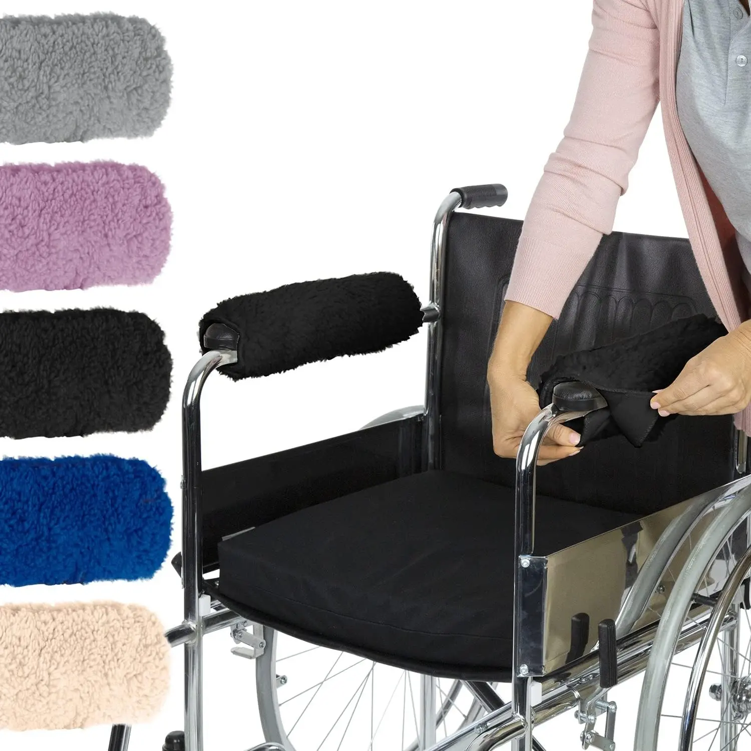 Wheelchair Armrest Pads (2 PCS) - Memory Foam Sheepskin Cushion, Accessories for Transport Electric Wheel Chair Arm Rests, Soft Support for Adults Seniors Handicapped, Suitable for Office Chair