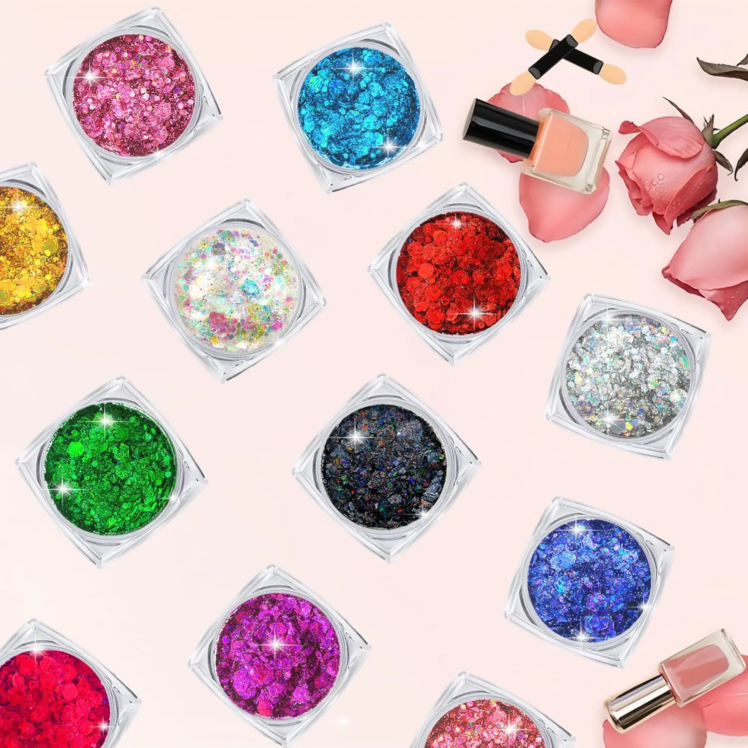 Glitter  Glitter Hair Glitter Gel, 12 Colors Holographic Chunky Glitter Makeup Festival Glitter for Women Girls Teen, Sparkling    Makeup  Accessories