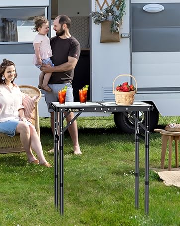 Anbte 2ft Folding Camping Table with Storage Net, 3 Adjustable Heights Small Folding Table Lightweight & Portable with Carry Handle, for Camping, Fishing, Picnic, Beach, Outdoor, 22.8" x 15.7", Black Anbte 2ft Folding Camping Table with Storage Net, 3 Adjustable Heights Small Folding Table Lightweight & Portable with Carry Handle, for Camping, Fishing, Picnic, Beach, Outdoor, 22.8" x 15.7", Black