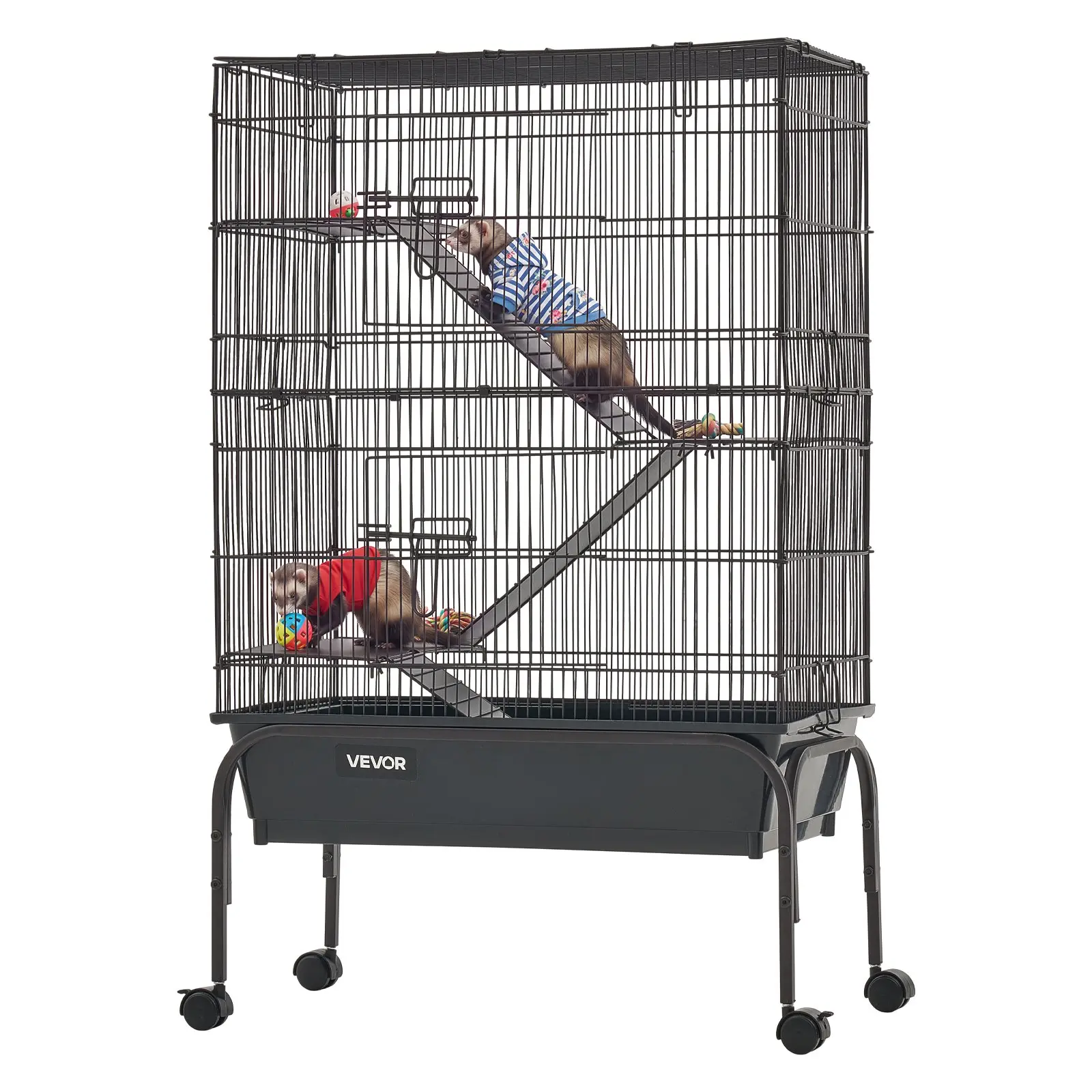 VEVOR Metal Small Animal Cage 39.8"H 3-Tier Rolling Ferret Cage On Wheels, 0.55" Wire Spacing Large Cages with Hammock, Ramps, Tray & Doors for Ferret, Chinchilla, Sugar Glider, Guinea Pig & Rabbit