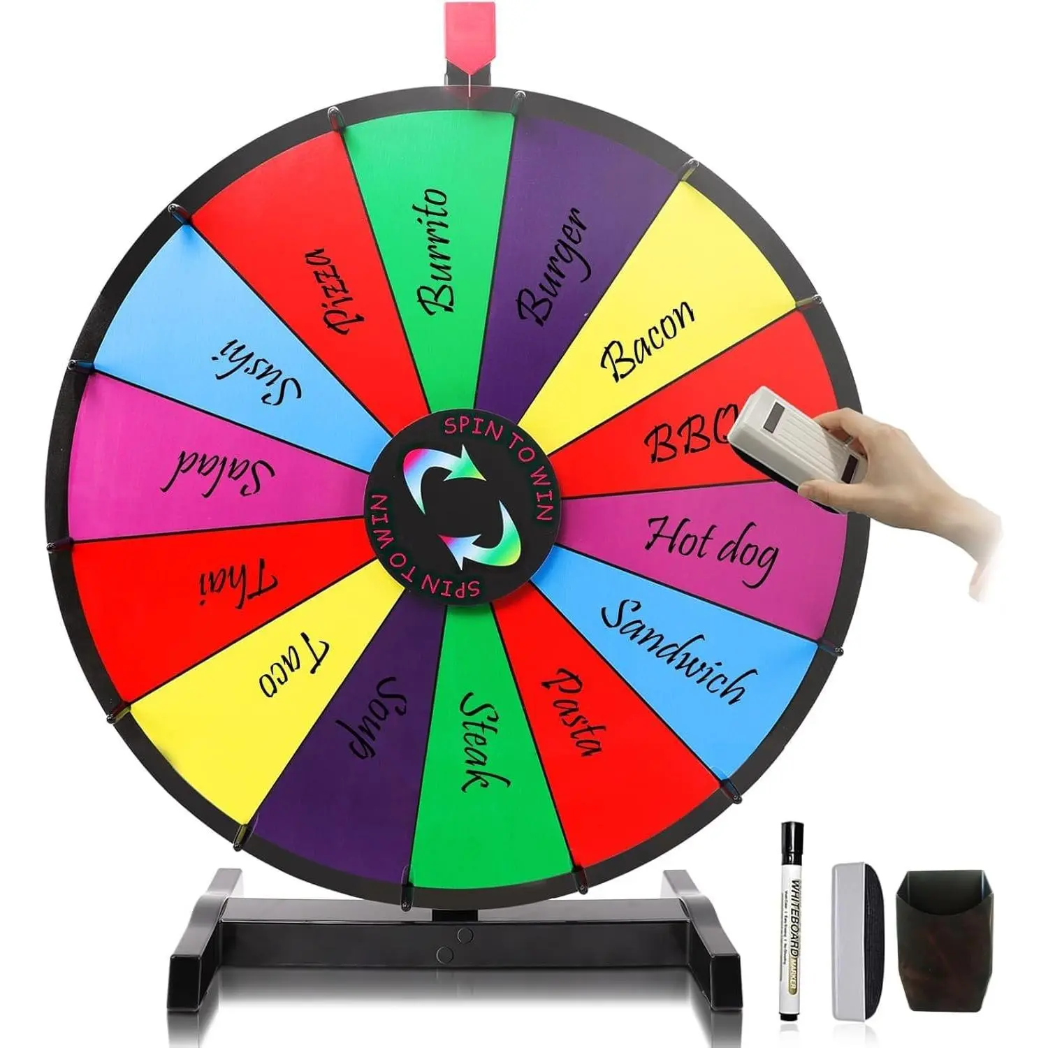 18" Tabletop 14 Slots Spinning Prize Wheel with Durable Base Stand Spin Wheel for Prizes Fortune Spinner with Dry Erase Markers and Eraser for Game Carnival Trade Show Party