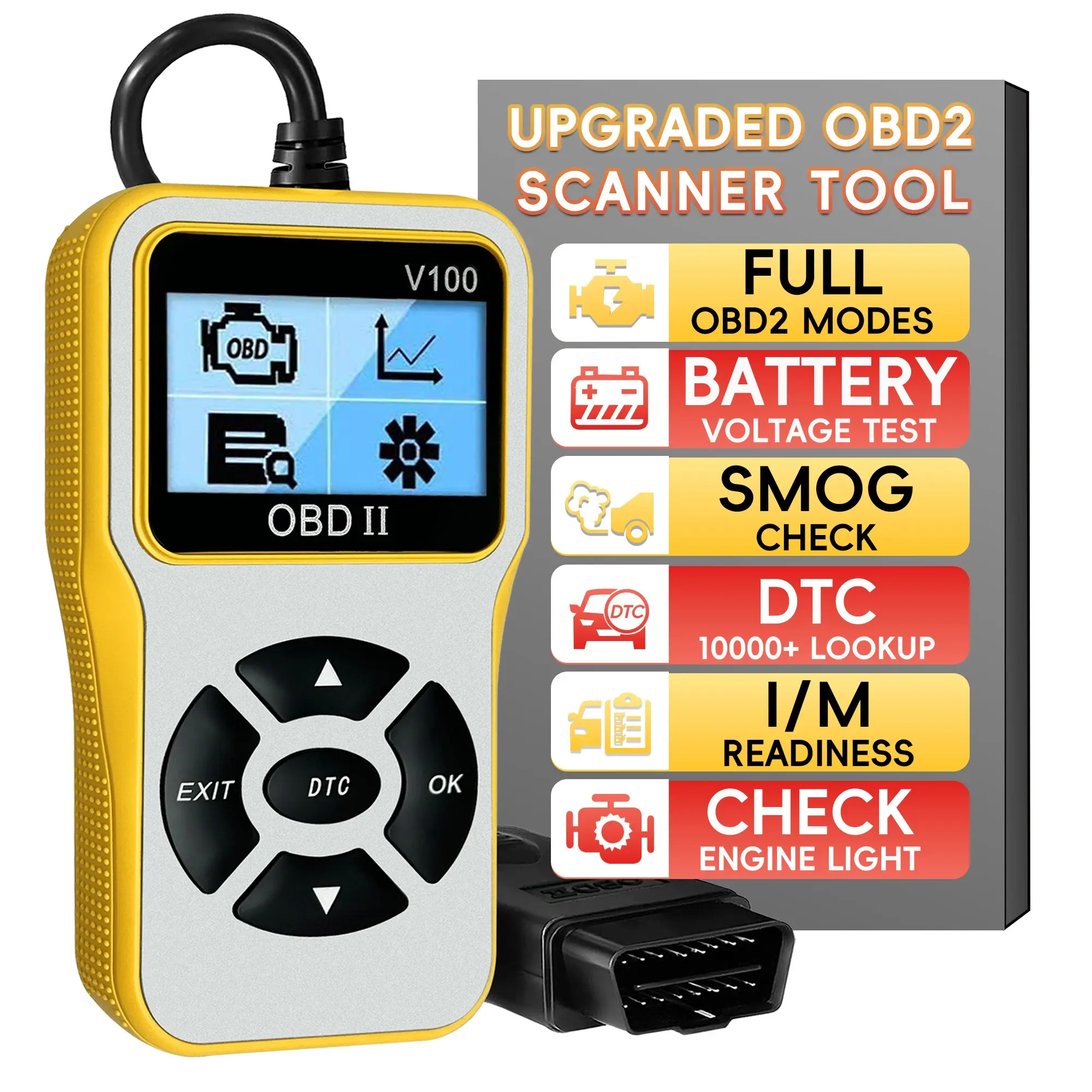 OBD2 Scanner Diagnostic Tool, Car Code Reader with Built in DTC Lookup, Check Engine Light Reader, Live Data, I/M Readiness, Battery Voltage Test, for 1996+ Vehicles