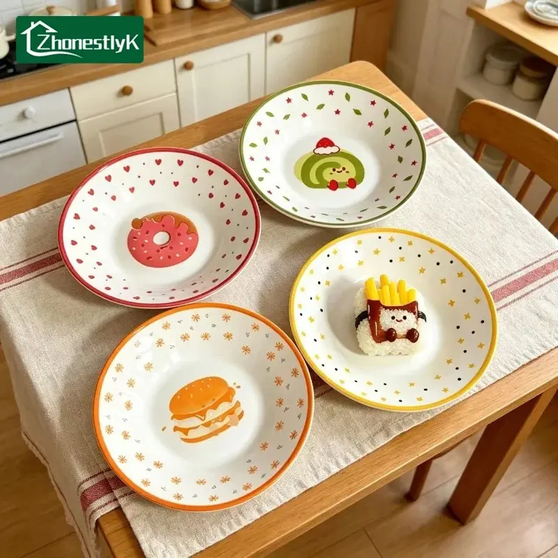 4Pcs Cute Hamburger French Fries Ceramic Plate Cake Dim Sum Plates Household Fruit Snack Dinner Dishes