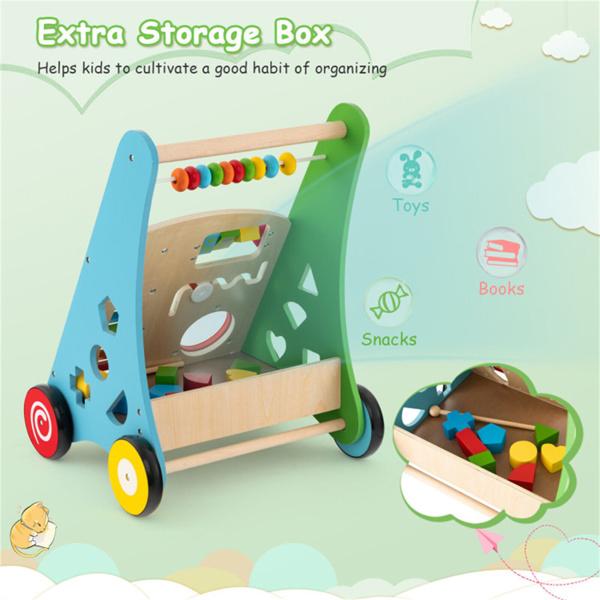 Multifunctional Wooden Baby Walker - 7+ Activity Center (Xylophone/Shape Sorter/Mirror), 3+ Years Old