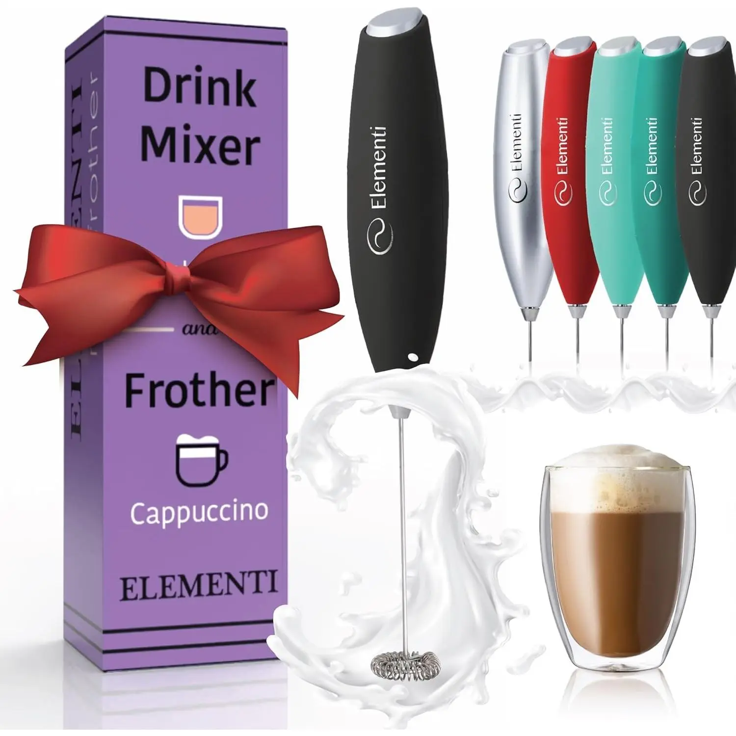 Handheld Electric Drink Mixer - Powerful Protein Powder Mixer Wand, Easy-to-Use Mini Frother Wand for Quick Delicious Cocktails, Milk Frother and Coffee Stirrers (Black)