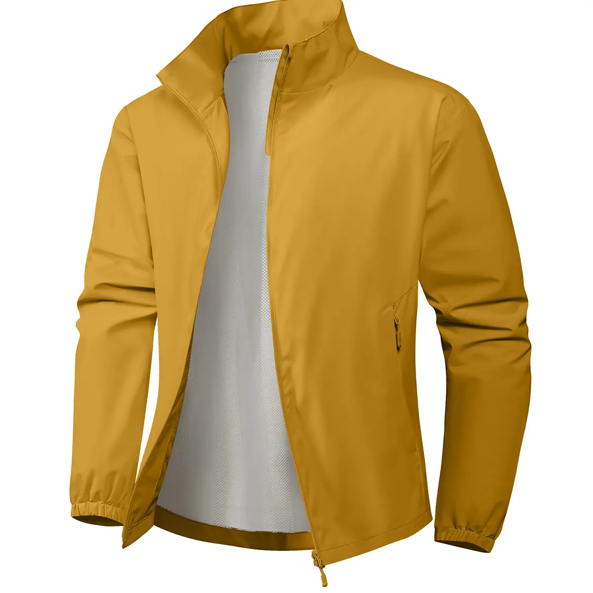 Men's Stand Collar Zip Up Lightweight Jacket, Mesh Lined Elastic Cuffs Outerwear, Zipper Side Pockets Windproof Coat For Daily Business Travel Outdoor Sports Spring Autumn Casual Fashion Jacket