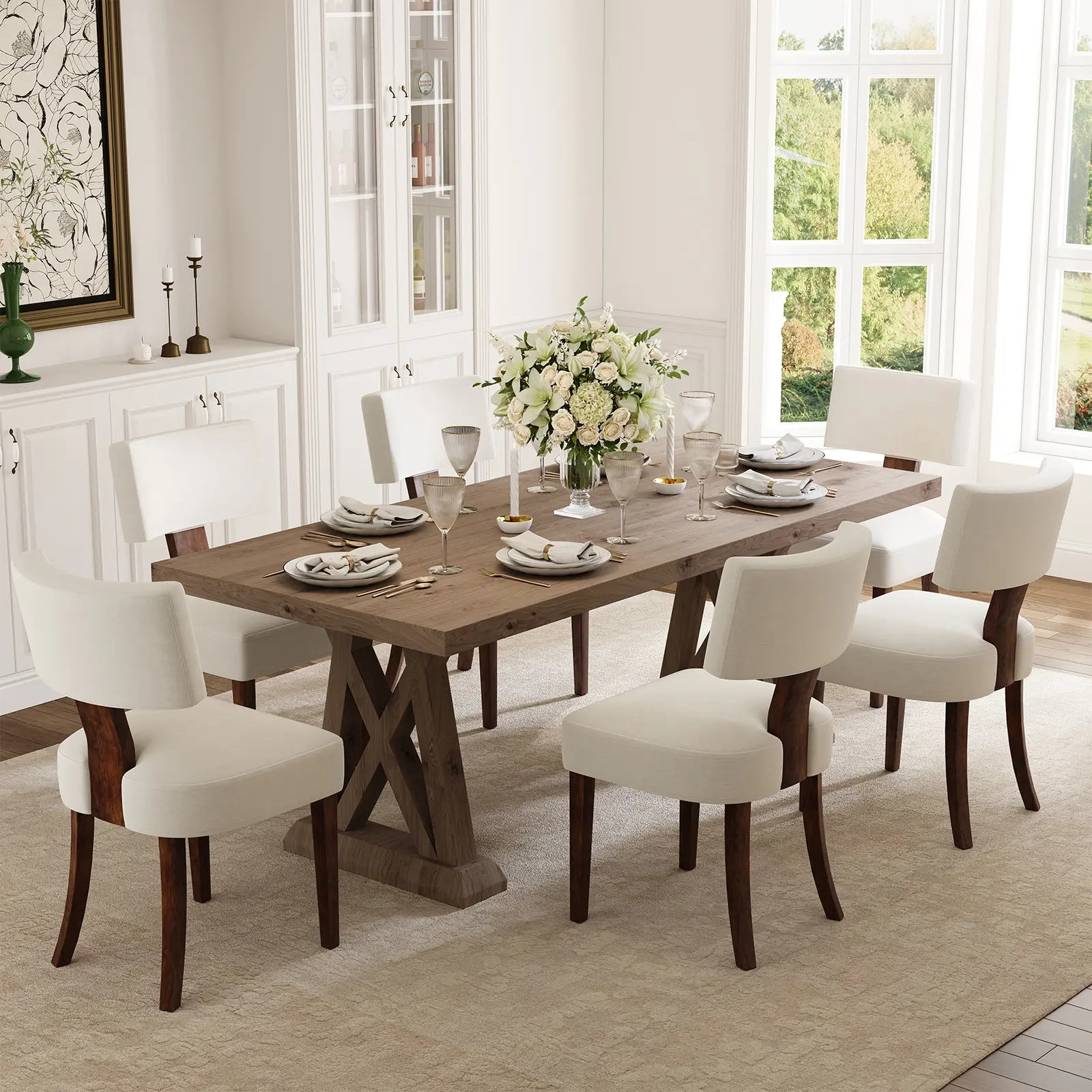 Set of 2 Mid-Century Modern Dining Chairs, Soft Chenille Upholstered Accent Chairs with Ergonomic Curved Backrest, Solid Hardwood Frame & Sturdy Brown Wooden Legs, Perfect for Farmhouse & Modern Dining Room Decor,dorm essentials,home decor