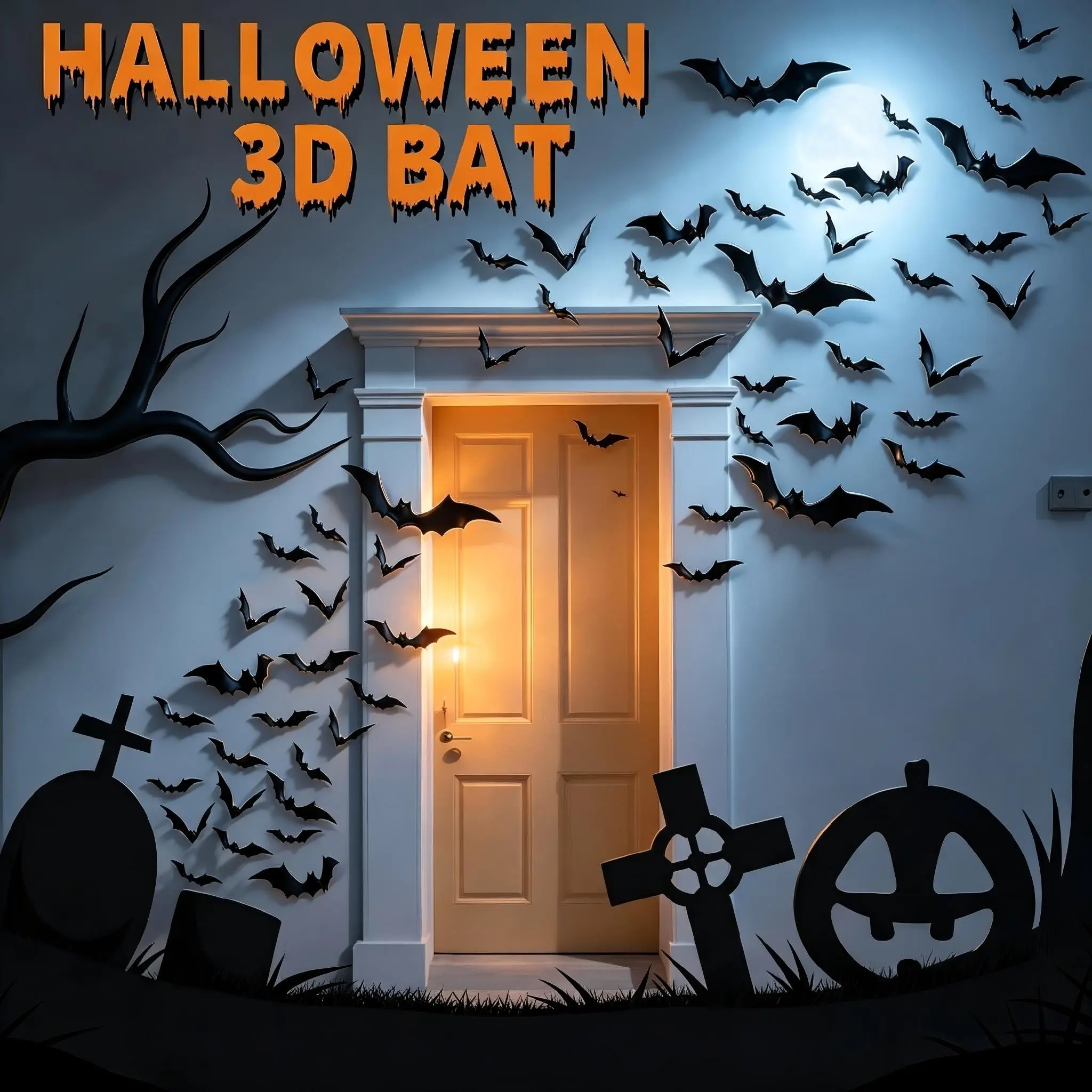 140pcs 3D Bat Wall Stickers, Halloween Decorations, DIY Waterproof PVC Bat Window Stickers, Indoor Halloween Decor for Home Party