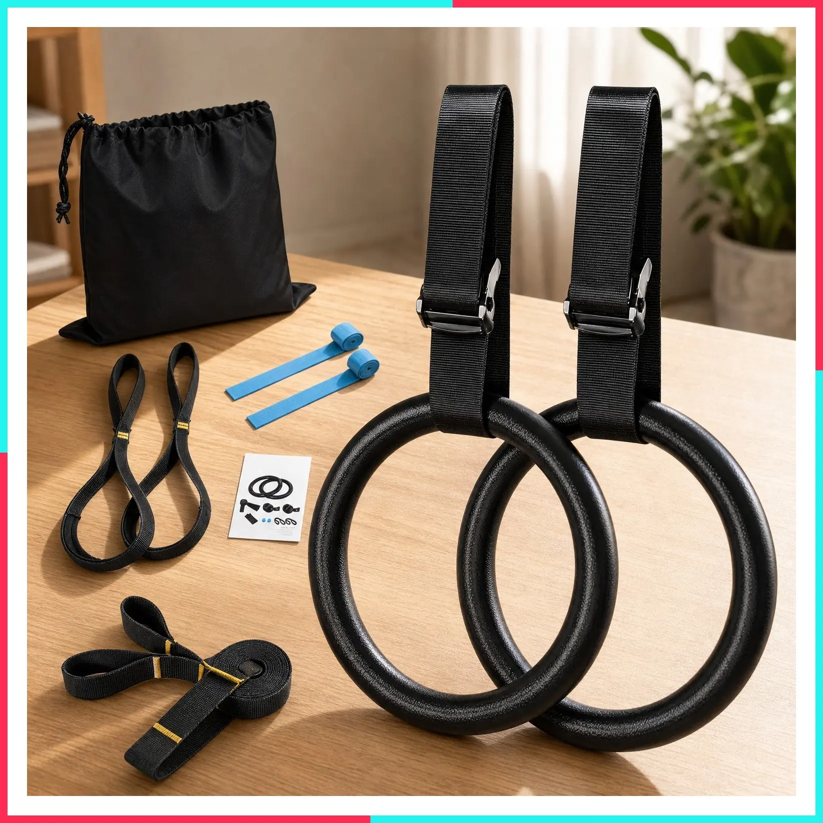 Gymnastic Rings 1.1" Olympic Rings with Adjustable Straps Pull Up Rings Set for Bodyweight Fitness Training Workout