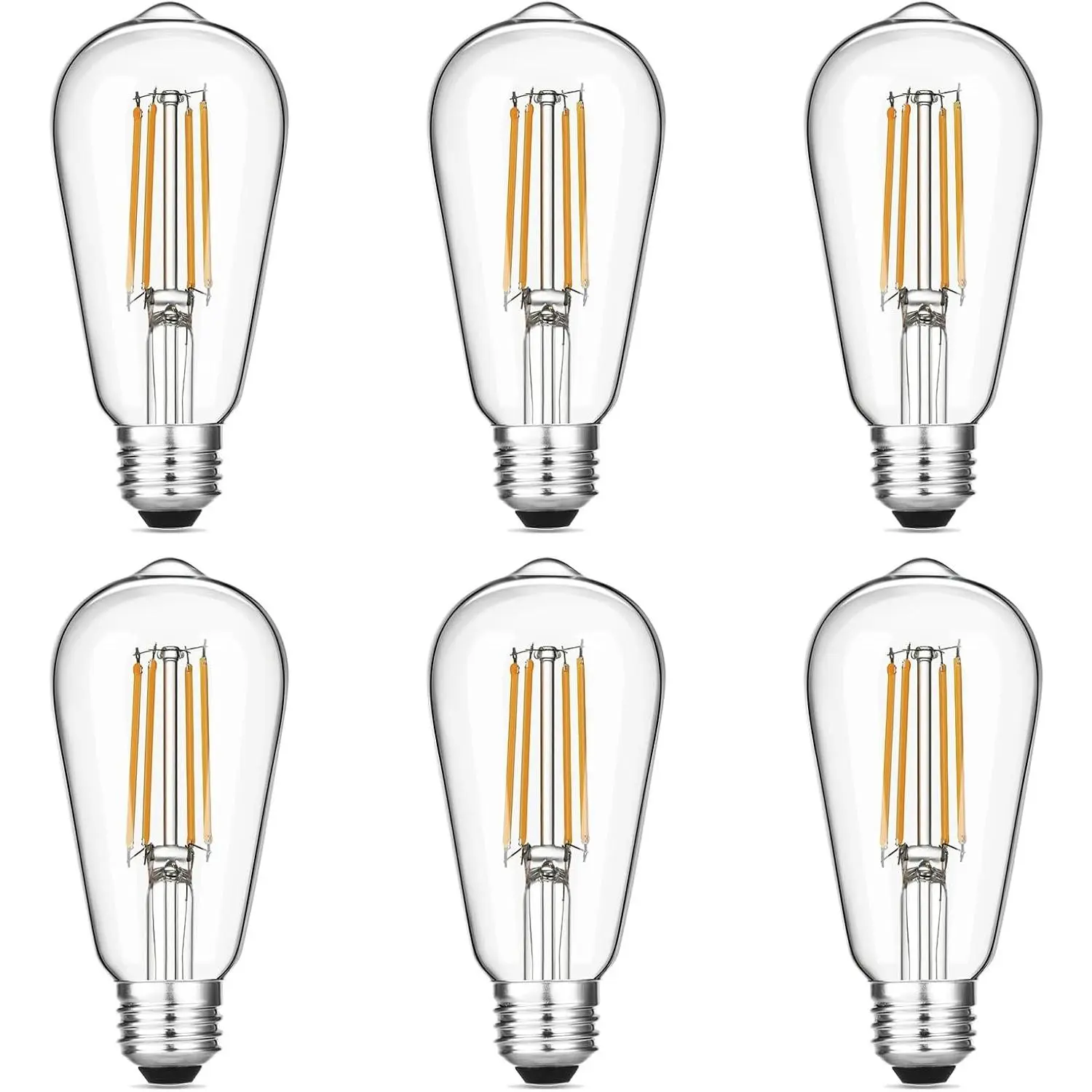 Vintage LED Edison Bulbs 6W, Equivalent 60W Incandescent, Warm White 2700K, ST58 Antique LED Filament Bulbs with 90+ CRI, E26 Medium Base,Dimmable, Clear Glass, Pack of 6