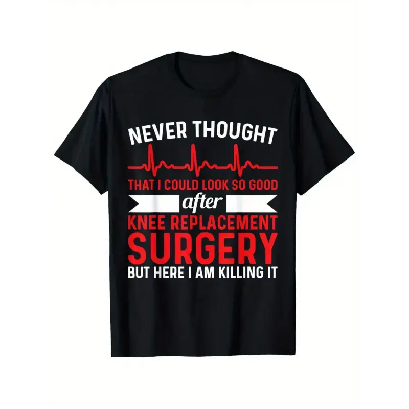 Unisex Knee Replacement Surgery Recovery Graphic T‑Shirt, Funny Post‑Surgery Humor Black Cotton Short‑Sleeve Casual Tee