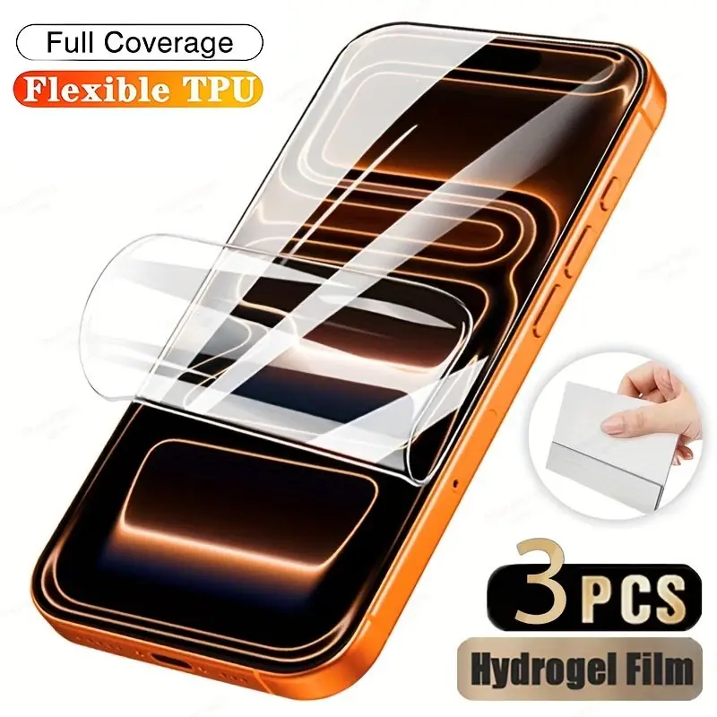 3PCS Hydrogel Film Protective Screen Protector Suitable For iPhone 17 17 Pro 17 Pro Max Air 16 16 Plus 16 PRO 16 PRO MAX 16e Retc. Soft Screen Protection, Fingerprint Recognition Compatible, Anti-scratch, Anti-fingerprint, Full Coverage