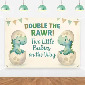 1Set Twins Dinosaur Baby Shower Backdrop Decorations Double The Rawr Two Little Babies on The Way Banner Background Twins Hatching Soon Party Decor for Roar Dinosaur Party Baby Shower Supplies 5  3ft