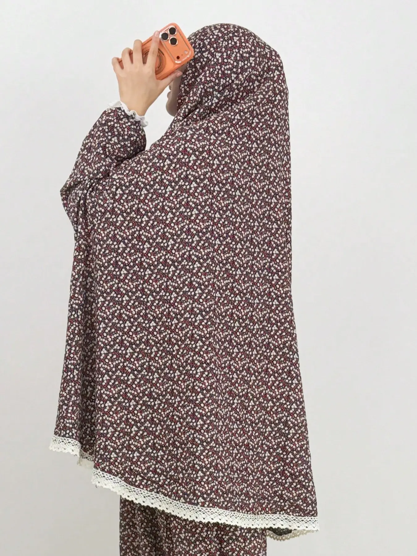 2-Piece Khimar + Abaya Set, Floral Print Muslim Prayer, Long Robe Abaya with Matching Hijab, Fashionable Casual Wear