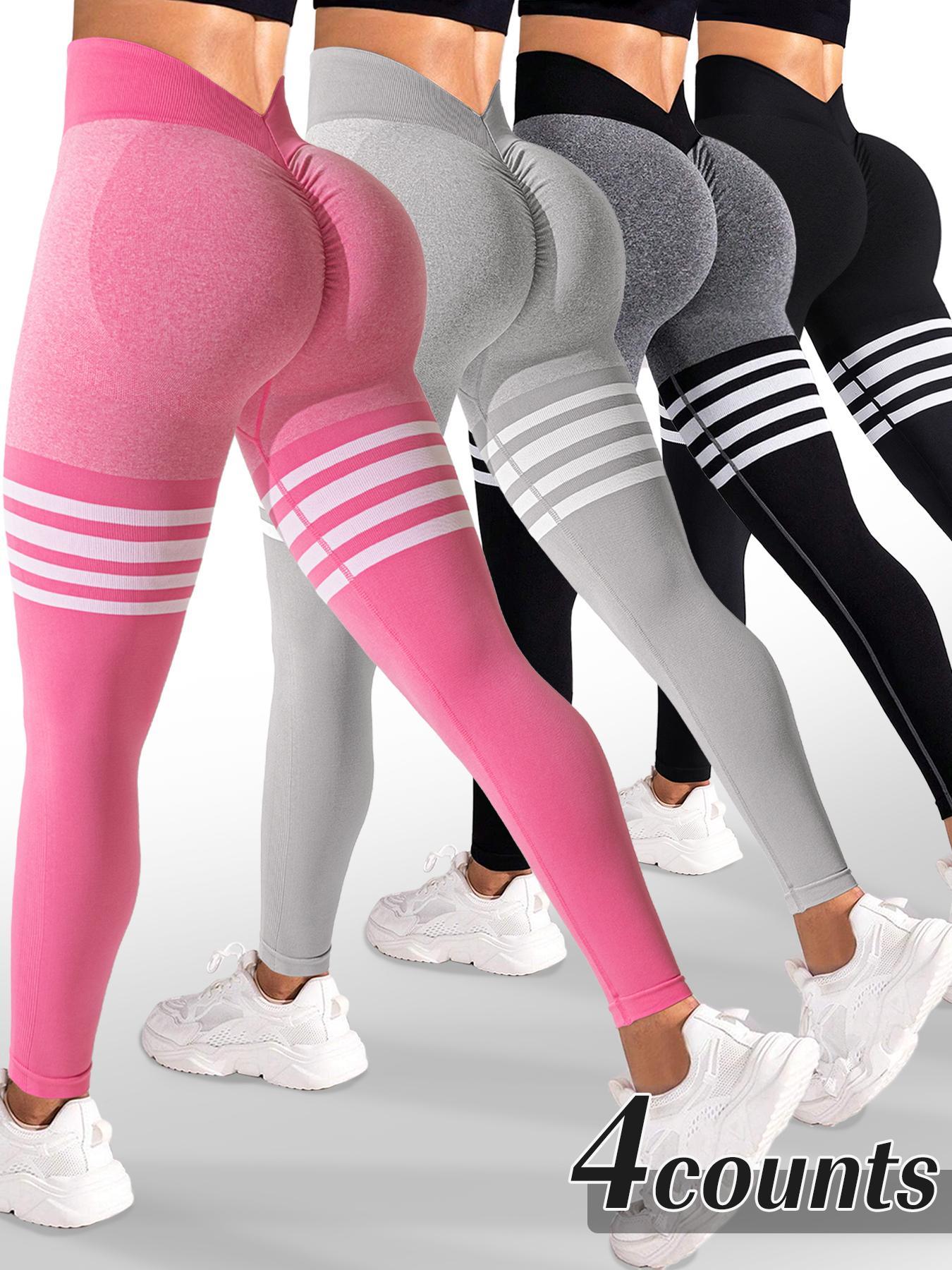 Women's Striped Print Ruched High Waist Sports Leggings, Athleisure Fitness Leggings, Sporty Comfy Breathable V-shaped Waist Skinny Pants for Yoga Gym Workout Running, Ladies Sportswear for All Seasons, Gym Fitness Leggings