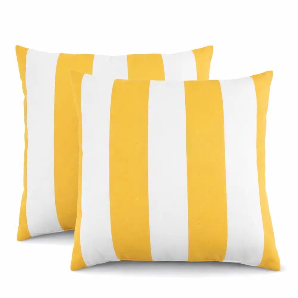 Littleox 2-Pack Outdoor Throw Pillows - Waterproof, Fade-Resistant 18x18 in Patio Cushion Covers, 2-Piece Sets for Garden Porch, Poolside Furniture & Outdoor Patio Decor (Yellow/White)