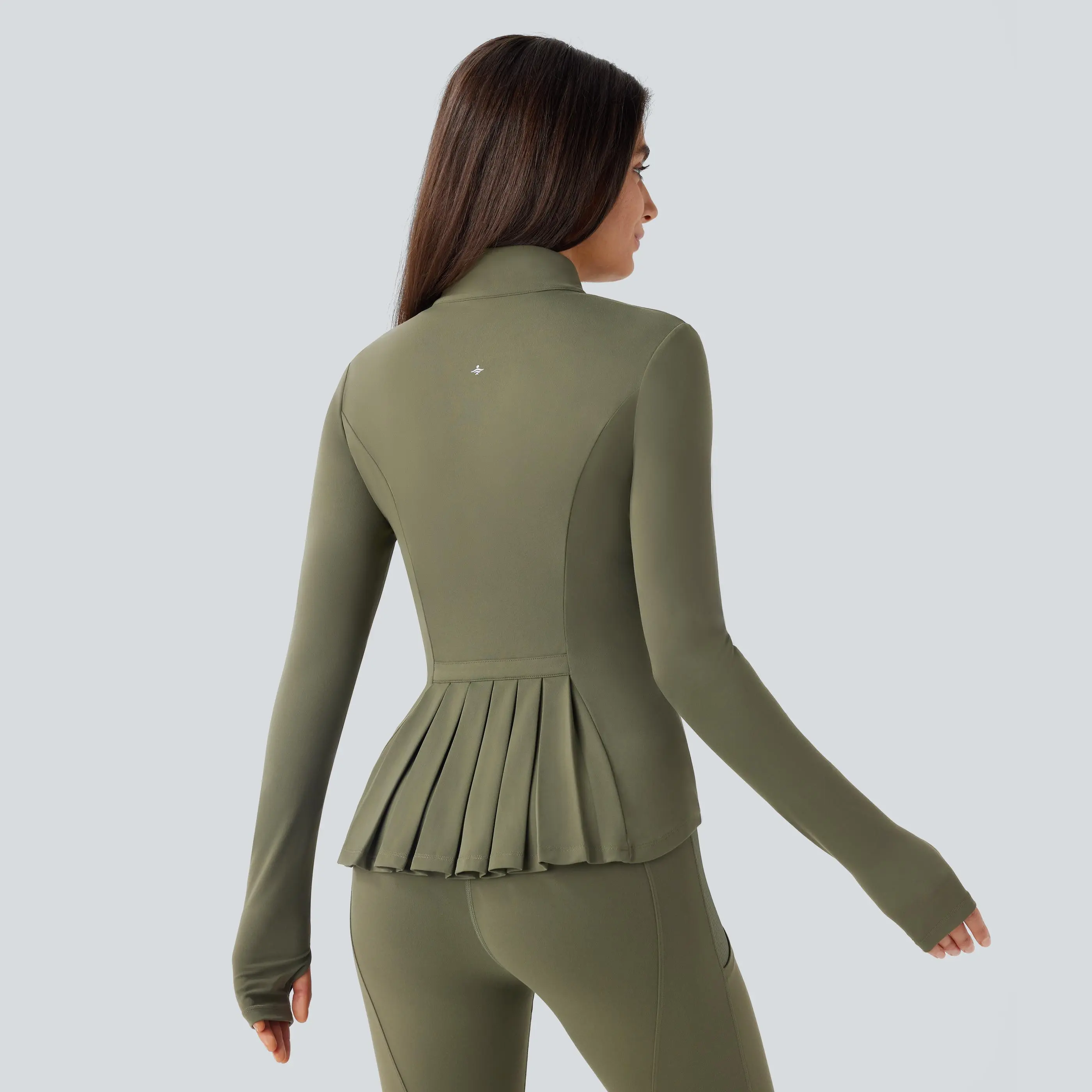 Halara SoftlyZero™ Stand Collar Thumb Hole Pockets Pleated Zipper Slim Jacket