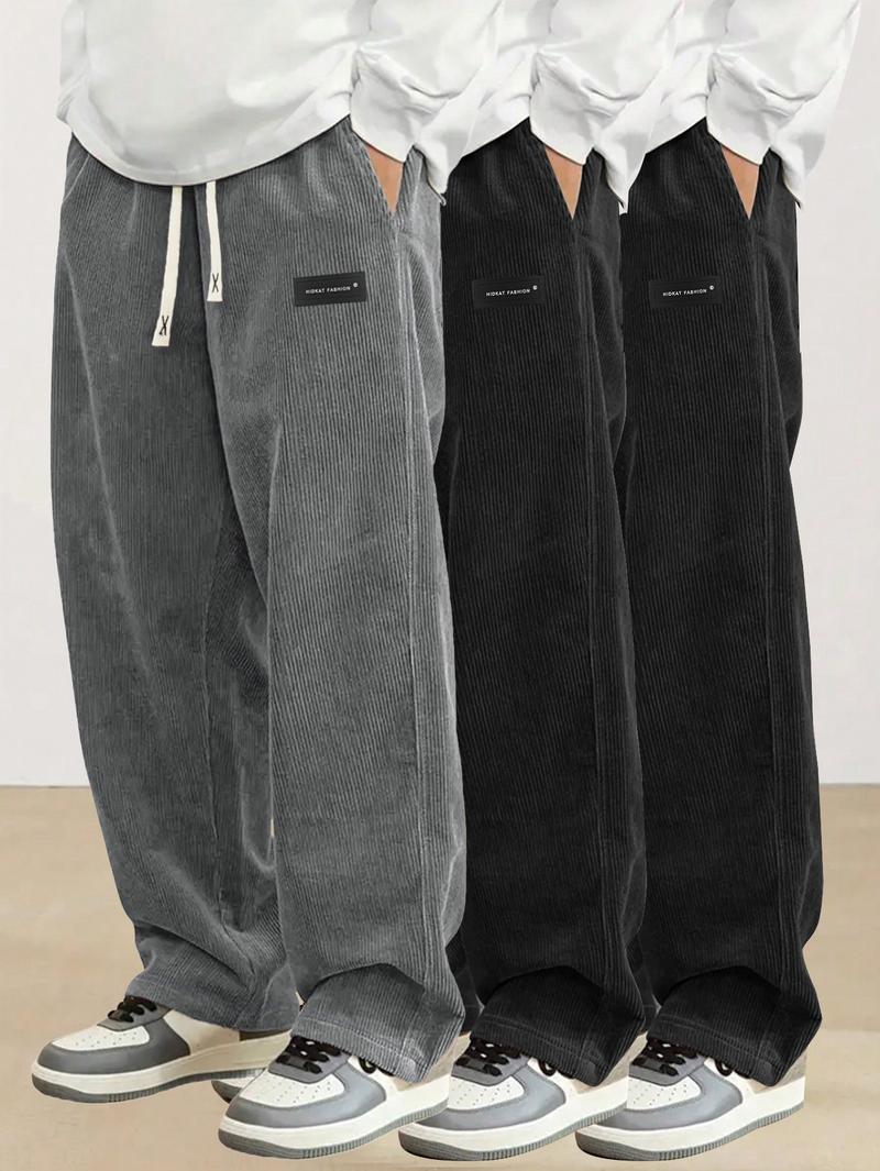 Men's 3-Pack Everyday Corduroy Joggers - Couples Matching Design, Elastic Drawstring Waist Pockets Straight-Leg Pants