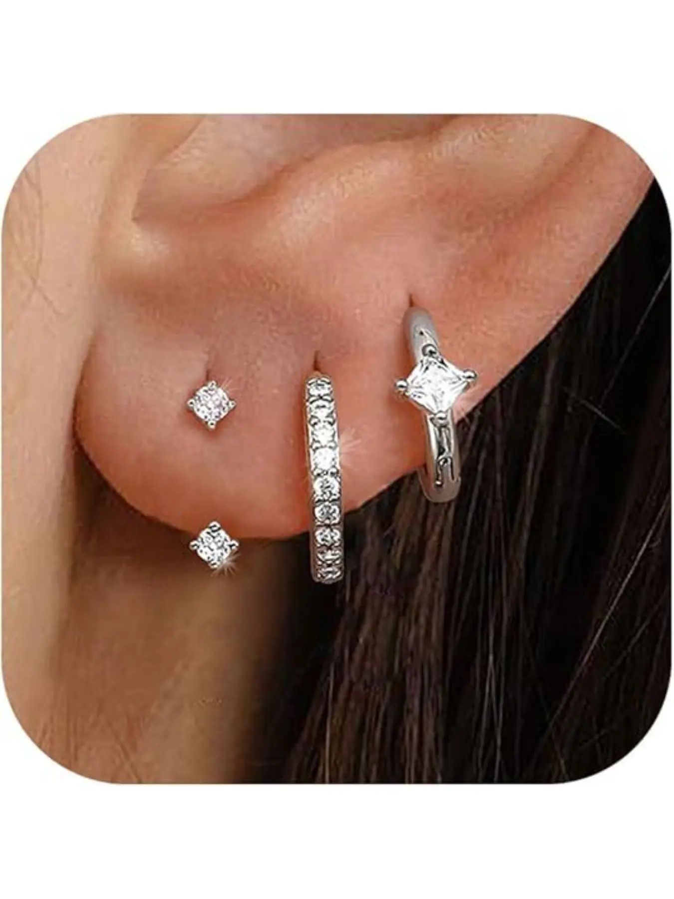 Daily matching diamond-encrusted irregular ear ring set earrings - popular among women in Europe and America, classic ear studs