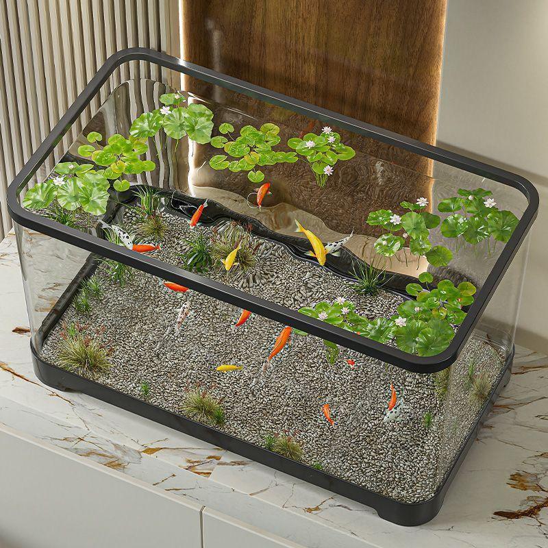 Acrylic Transparent Fish Tank Plastic Goldfish Tank Small Home Ecological Tank Living Room Bottom Drainage Desktop Water Tank